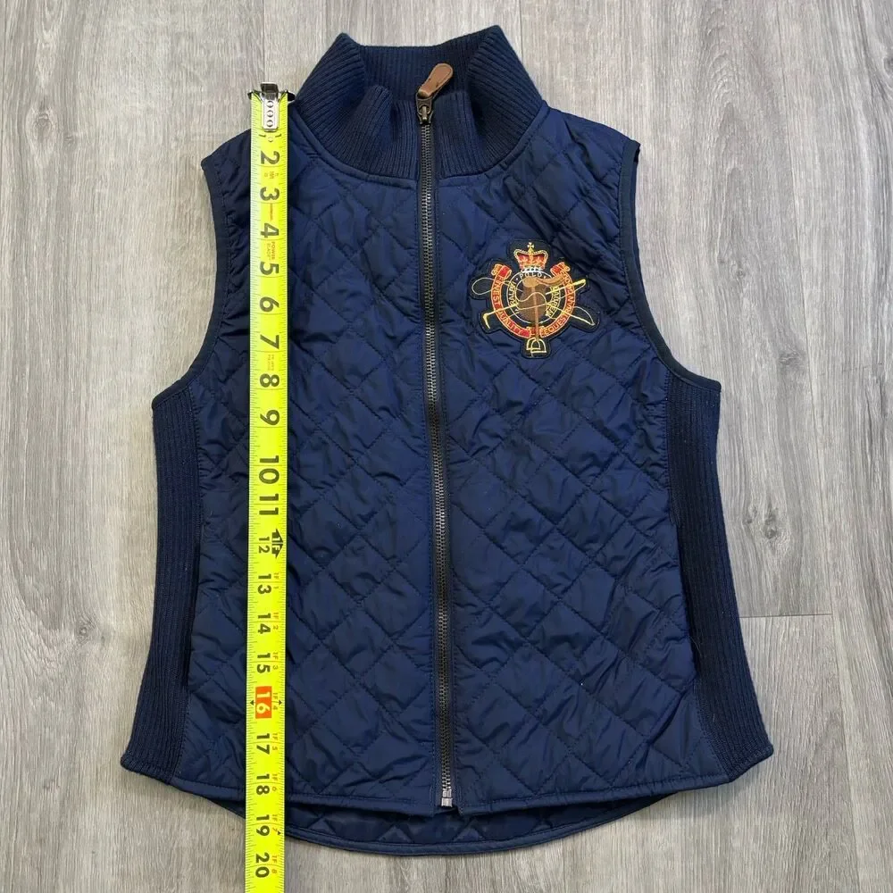 Ralph Lauren Vest Girls Size XL 16 Blue Crest Equestrian Quilted Puffer Full Zip